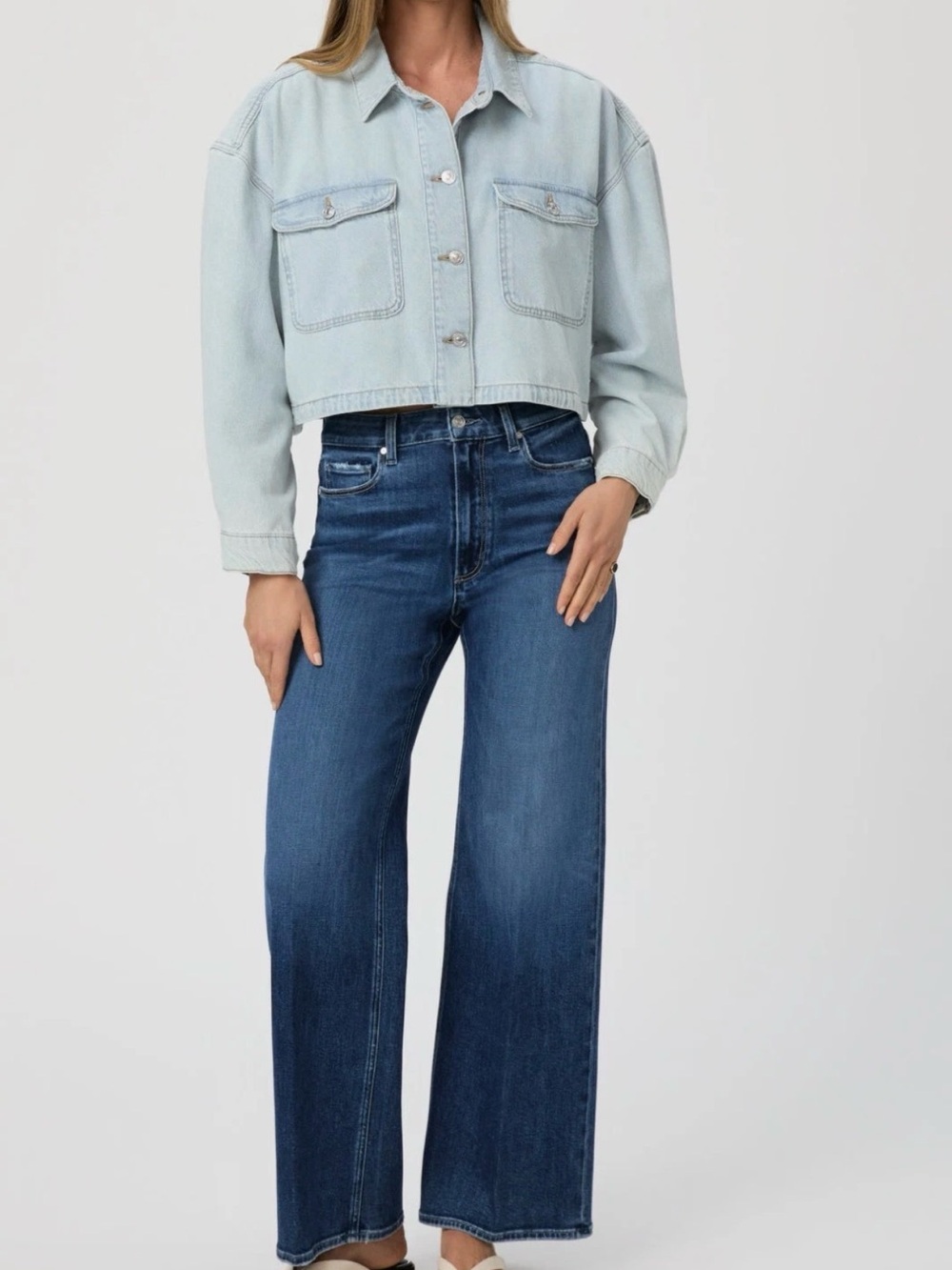PAIGE Natalia Cropped Denim Shacket Windward Light Wash Jacket XS NWT - Picture 3 of 16